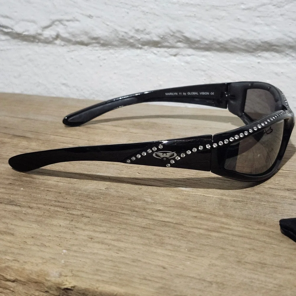 Harley Davidson Marilyn 11 Global Vision Black Rhinestone Riding Sunglasses